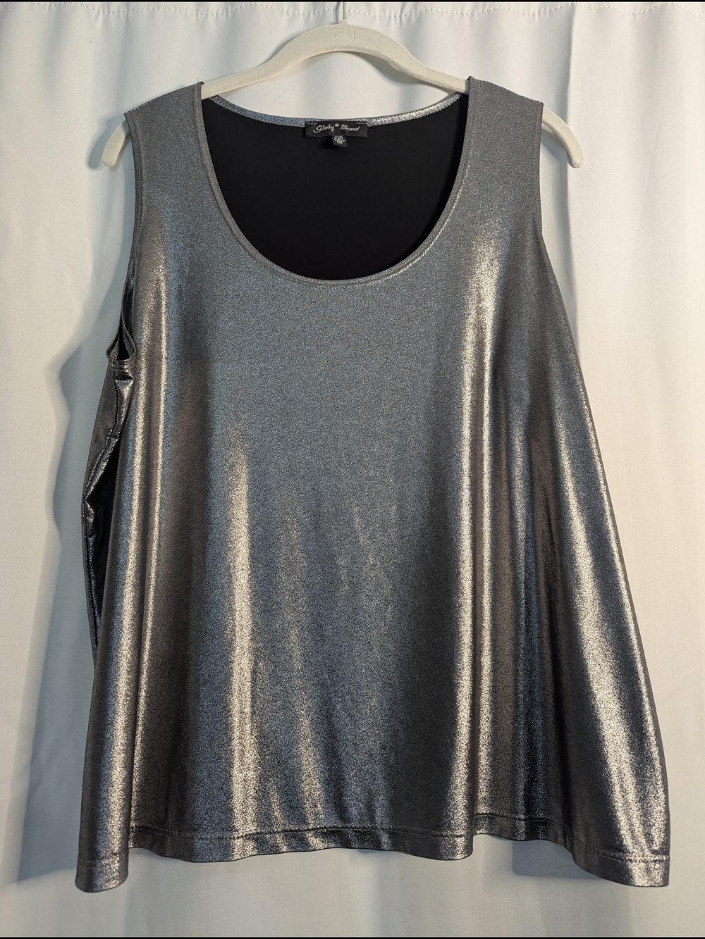 Slinky Brand Metallic Silver Scoop Neck Tank Top